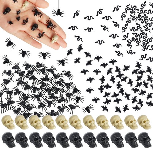Hiawbon Mini Plastic Skull Heads - Realistic Halloween Figurines for Fairy Garden | Bats, Snakes & Spiders