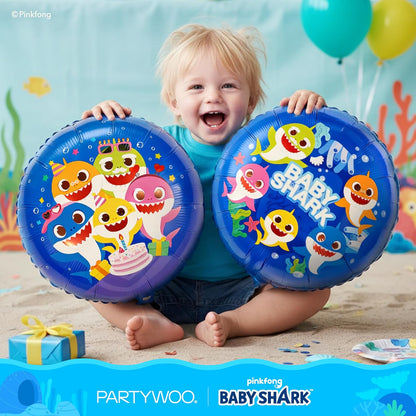 PartyWoo Baby Shark Blue Foil Number 3 Balloon - 5pcs 18-Inch Round Mylar Helium Birthday Decorations for Kids