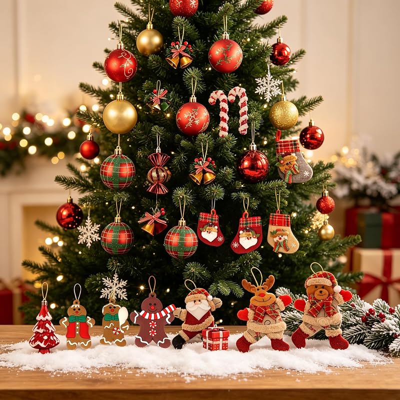 93-Count Christmas Ornament Set - Shatterproof Baubles, Gingerbread Men, Santa Reindeer