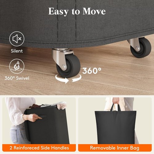 Lifewit 105L Laundry Basket - Large Rolling Hamper with Lid & Removable Bag | Black