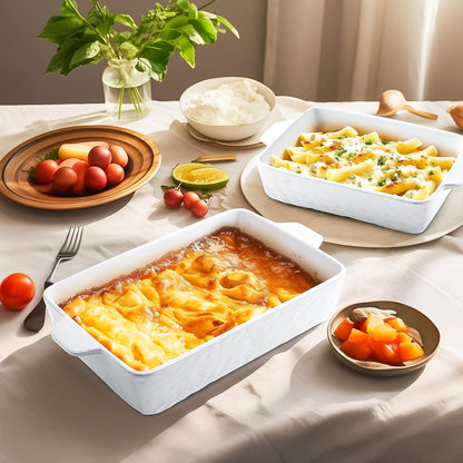 Regine Switzerland Casserole Dishes - Ceramic Baking Pan Set of 3 with Handles | Deep Porcelain Bakeware (11.6" x 7.8", White)