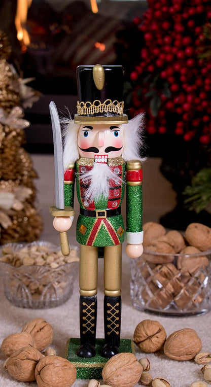 Variation: Green Coat 12 Inch Traditional Wooden Nutcracker – Festive Christmas Décor