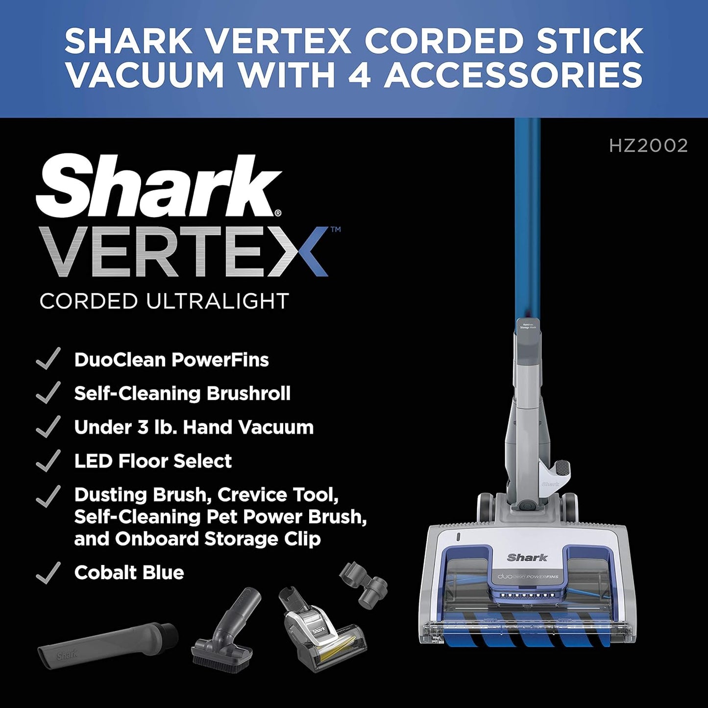 Shark Vertex Ultralight Corded Stick Vacuum Cleaner - Powerful Pet Hair Removal | Removable Handheld | 3 Attachments Included