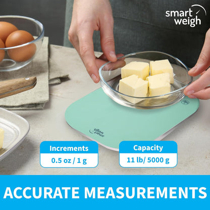 Smart Weigh Digital Kitchen Scale - Mint Green Color for Accurate Cooking & Meal Prep Measurements