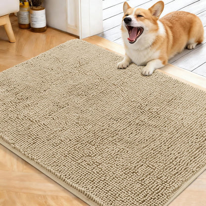 OLANLY Dog Door Mat - Absorbent Non-Slip Chenille Mat for Muddy Paws | 40x32 Beige Quick Dry Doormat