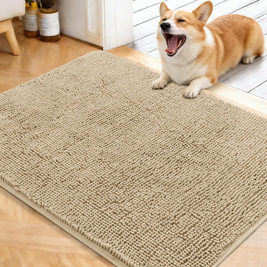 OLANLY Dog Door Mat - Absorbent Non-Slip Chenille Mat for Muddy Paws | 40x32 Beige Quick Dry Doormat