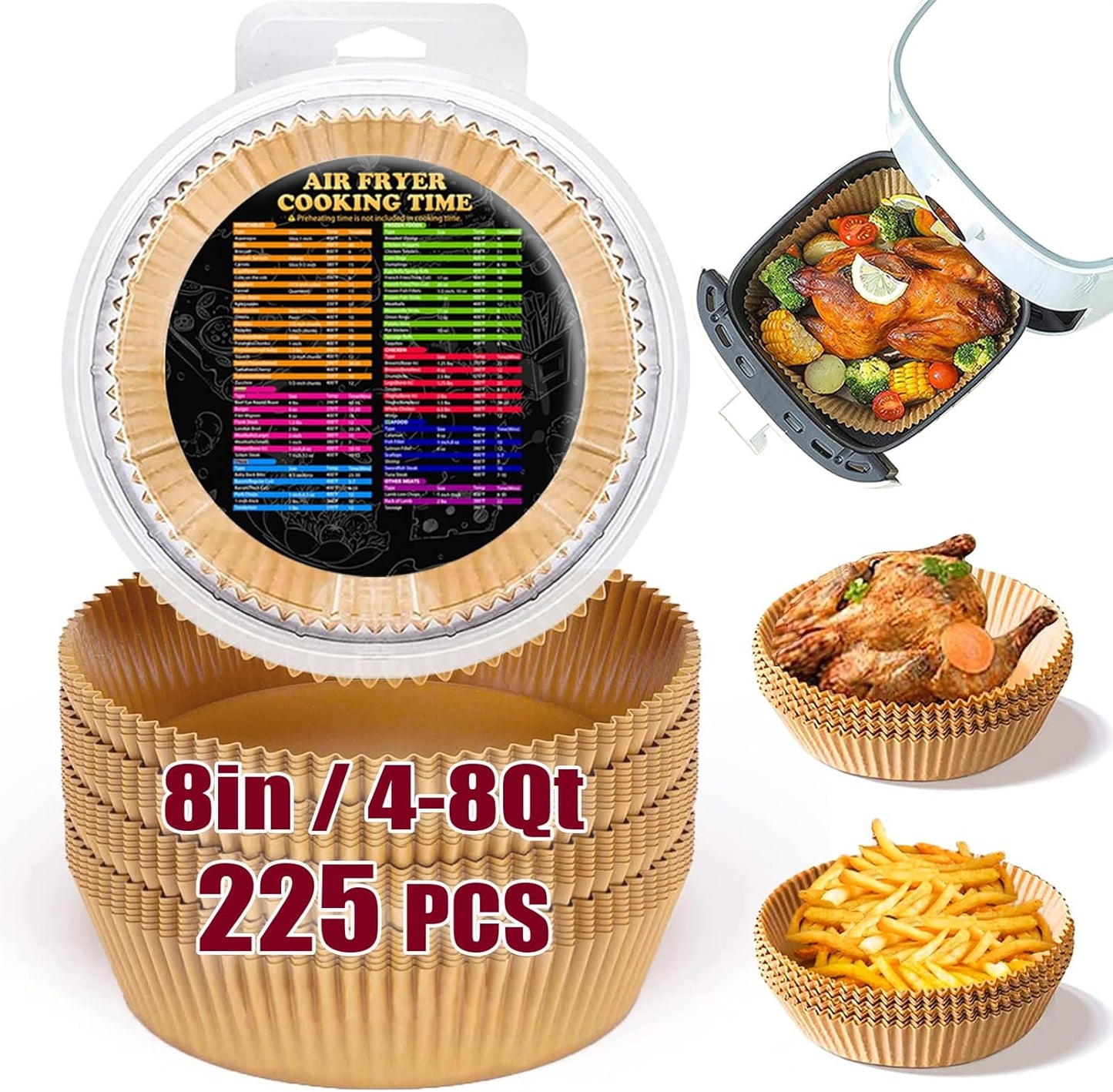 Ninja Air Fryer Liners - Non-Stick Parchment Paper for 4-8QT Baskets | 225PCS Round Liners