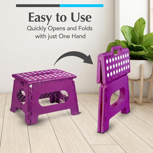 Handy Laundry Folding Step Stool - Lightweight & Sturdy for Adults and Kids - Easy One Flip Open - Purple | 2-Pack