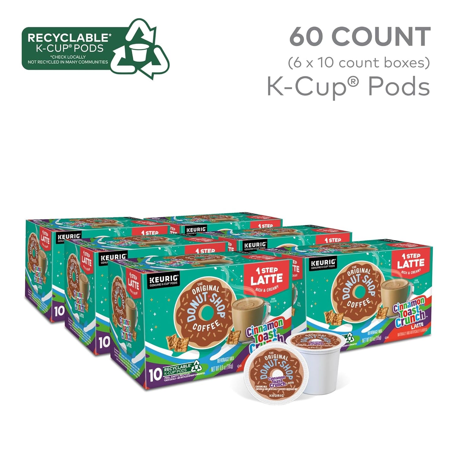 Original Donut Shop Cinnamon Toast Crunch Latte K-Cup Pods - One-Step Brewing, 60 Count