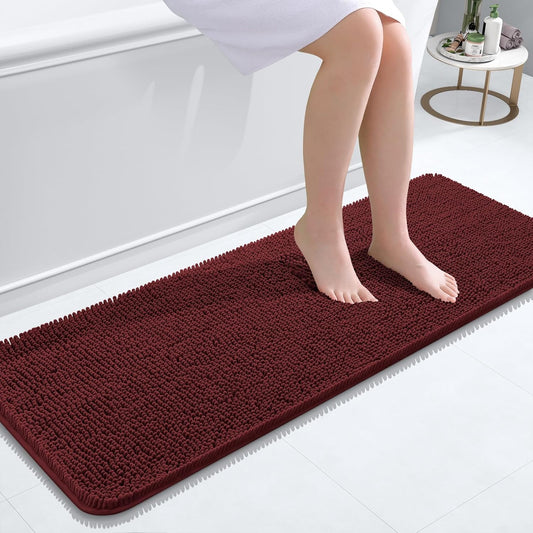 OLANLY Bathroom Runner Rugs - Soft Absorbent Chenille with Quick Dry Rubber Backing | 47x17 in Andorra Red-Brown