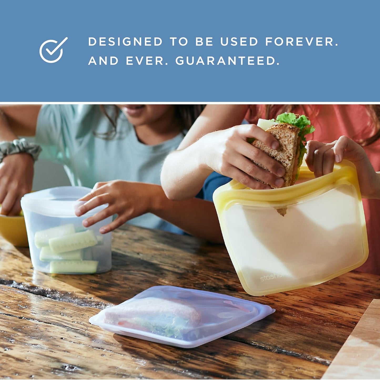 Stasher Silicone Reusable Food Storage Bag - Eco-Friendly Half Gallon | 64 oz Clear, Microwave & Dishwasher Safe