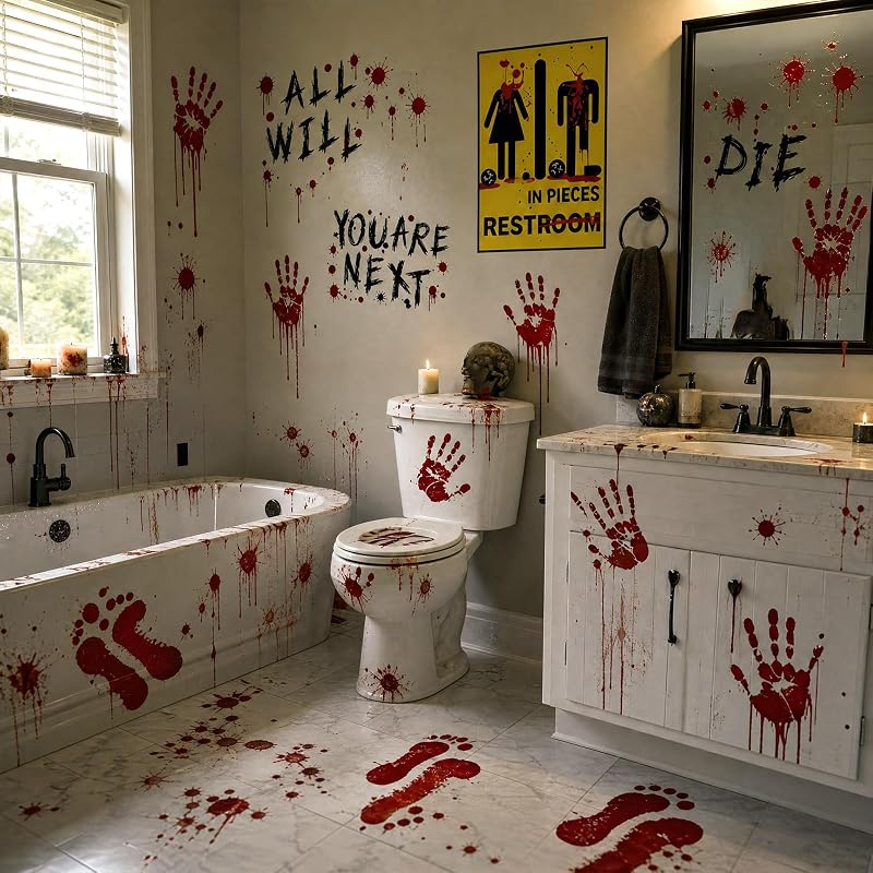 12 Sheets Halloween Bloody Handprint Footprint Floor Stickers