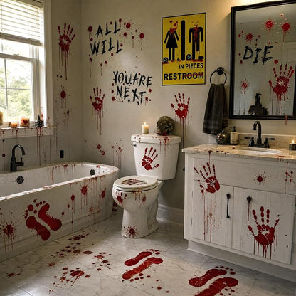 12 Sheets Halloween Bloody Handprint Footprint Floor Stickers