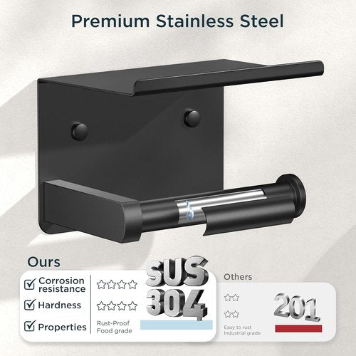 FORIOUS Toilet Paper Holder - Rustproof Stainless Steel with Shelf | Wall Mount, Adhesive or Screw