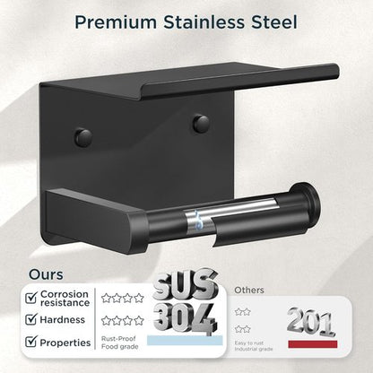 FORIOUS Toilet Paper Holder - Rustproof Stainless Steel with Shelf | Wall Mount, Adhesive or Screw