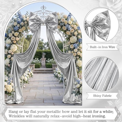 Giant Shiny Bow by [Brand Name] - Extra Large 82-Inch Glitter Decoration with Metal Clip for Weddings & Parties | Silver