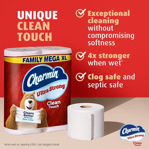Bounty Quick-Size Paper Towels - Ultra Absorbent White Rolls | 16 Family Rolls  
Charmin Ultra Strong Clean Touch Toilet Paper - Soft & Durable | 18 Mega XL Rolls