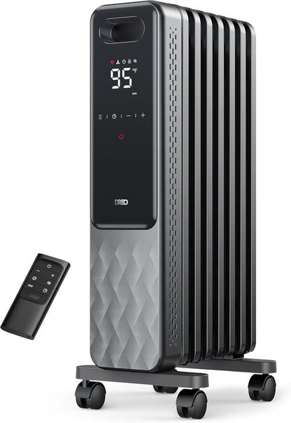 DREO Electric Radiant Heater - 1500W Oil Filled Radiator with Remote Control & Child Lock | Quiet, 4 Modes, 24h Timer
