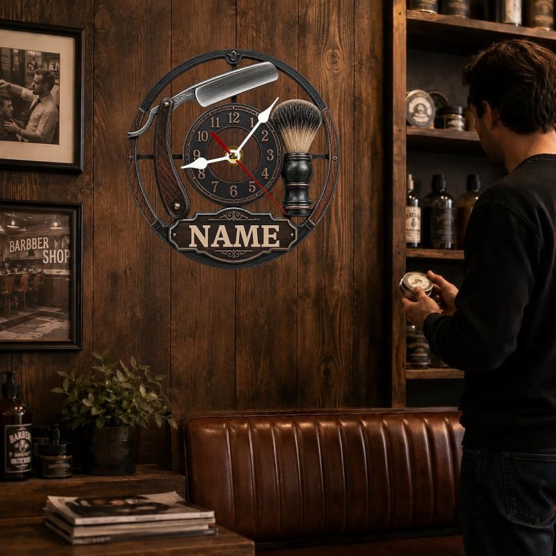 Personalized Barber Wall Clock - Custom Name Barbershop Clock (Variation: Barber Clock 1)