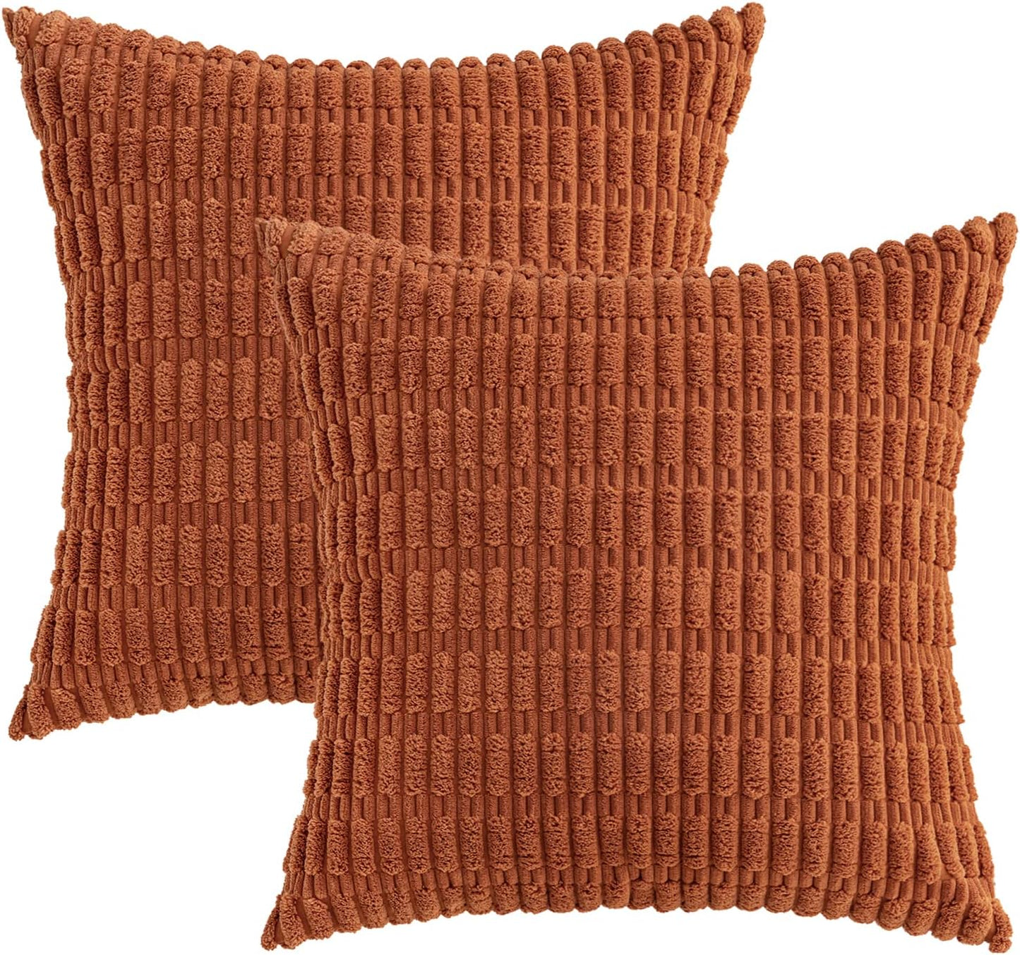 MIULEE Rust Corduroy Decorative Pillow Covers - Soft Boho Striped Design | 20x20 Inch for Modern Farmhouse Decor