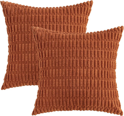 MIULEE Rust Corduroy Decorative Pillow Covers - Soft Boho Striped Design | 20x20 Inch for Modern Farmhouse Decor