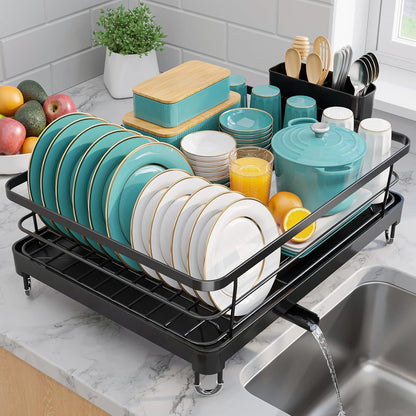 Skiennix Stainless Steel Dish Drying Rack - Kitchen Counter Organizer with Utensil Holder | 12.5''W x 16.5''L, Black