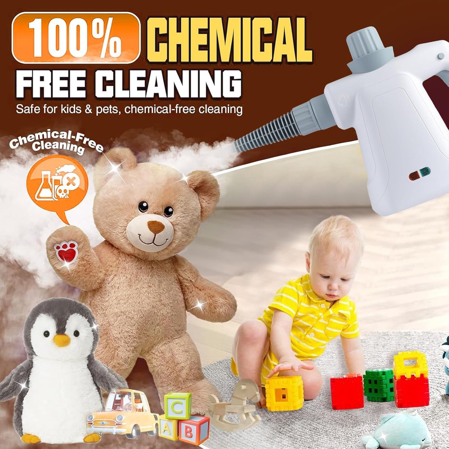 Pressurized Steam Cleaner, Handheld Multi-Surface Steamer with 11 Accessories & Steam Lock, 350ml Tank for Home, Car, Kitchen, Bathroom, Windows – Chemical-Free Deep Cleaning