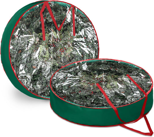 Abbylike Extra Large Christmas Wreath Storage Bag - Clear Zippered Container with Handles | 48'' Green