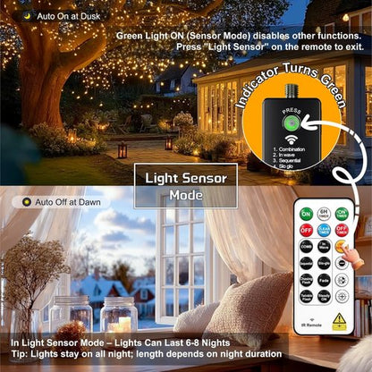 HXWEIYE Rechargeable Fairy Lights - 33ft 100LED Twinkle String Lights with Remote & Timer | Waterproof Warm White Decor