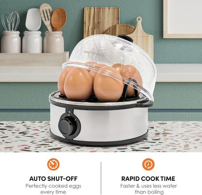 Elite Gourmet Electric Egg Poacher - Easy Omelet & Boiled Egg Cooker with Auto Shut-Off | 7 Eggs, Stainless Steel