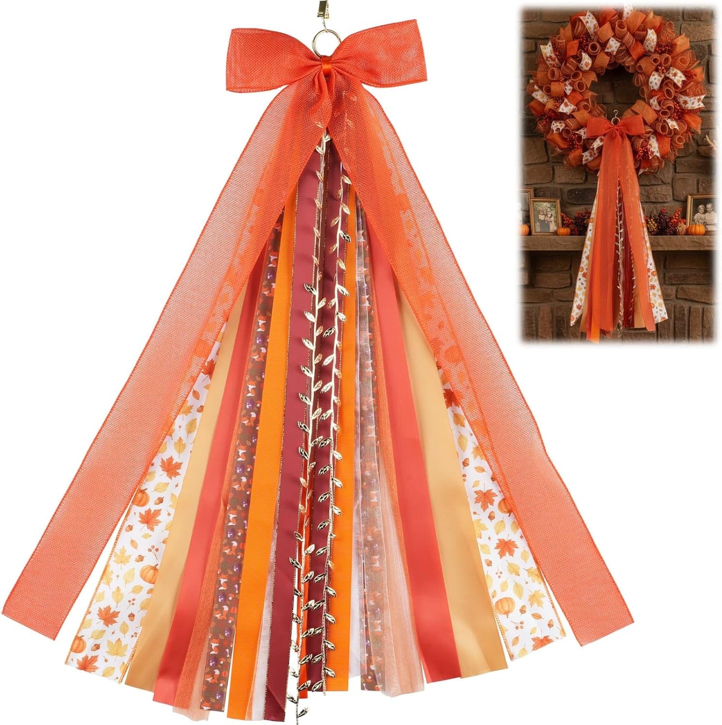 YKW 27" Fall Ribbon Wreath Bow - Large Autumn Decoration with Metal Clip for Thanksgiving | Indoor/Outdoor Use