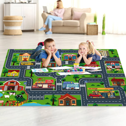 LTKOUGFAM Kids Carpet Playmat, Kids Play Rug for Playroom, Kids Car Mat Rug, Kids Play Rugs Town City Road Map Rug, Extra Large Boys Kids Car Track Play Rug Bedroom, Living Room, 59 X 39.4 Inch
