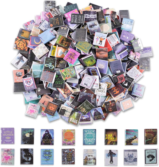 Skiennix Miniature Book Set - 300 Pcs Mini Books for Dollhouse Decor | Creative Anxiety Bookshelf Accessories