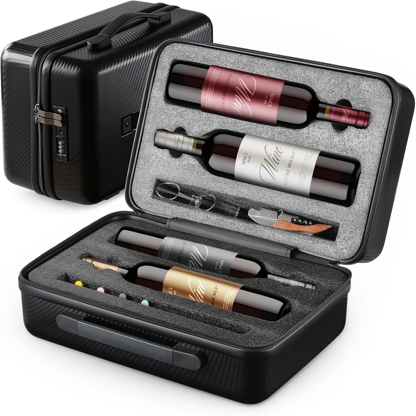 Wine Travel Suitcase for 4 Standard Wine Bottles - 360-degree All-around Protection Bottle Luggage for Airplane, Car, Outdoor Carrying - Impact Resist, Sturdy, Waterproof Wine Bottle Protector Case