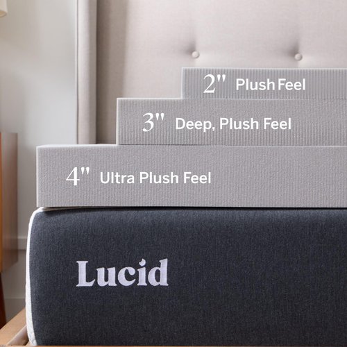 Lucid 4 Inch Bamboo Charcoal Infused Memory Foam Mattress Topper - Queen Size – Moisture and Odor Control - Ventilated - Ultra Plush Feel, Pressure-Relief Bed Topper – CertiPur Certified