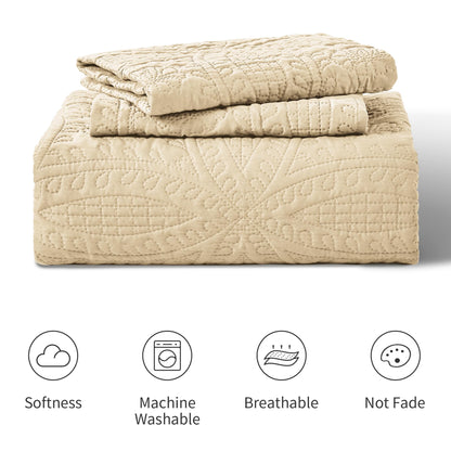 Love's cabin King Size Quilt Set Camel Bedspreads - Soft Bed Fall Quilt Lightweight Microfiber - Modern Style Coin Pattern Coverlet for All Season - 3 Piece (1 Quilt, 2 Pillow Shams)