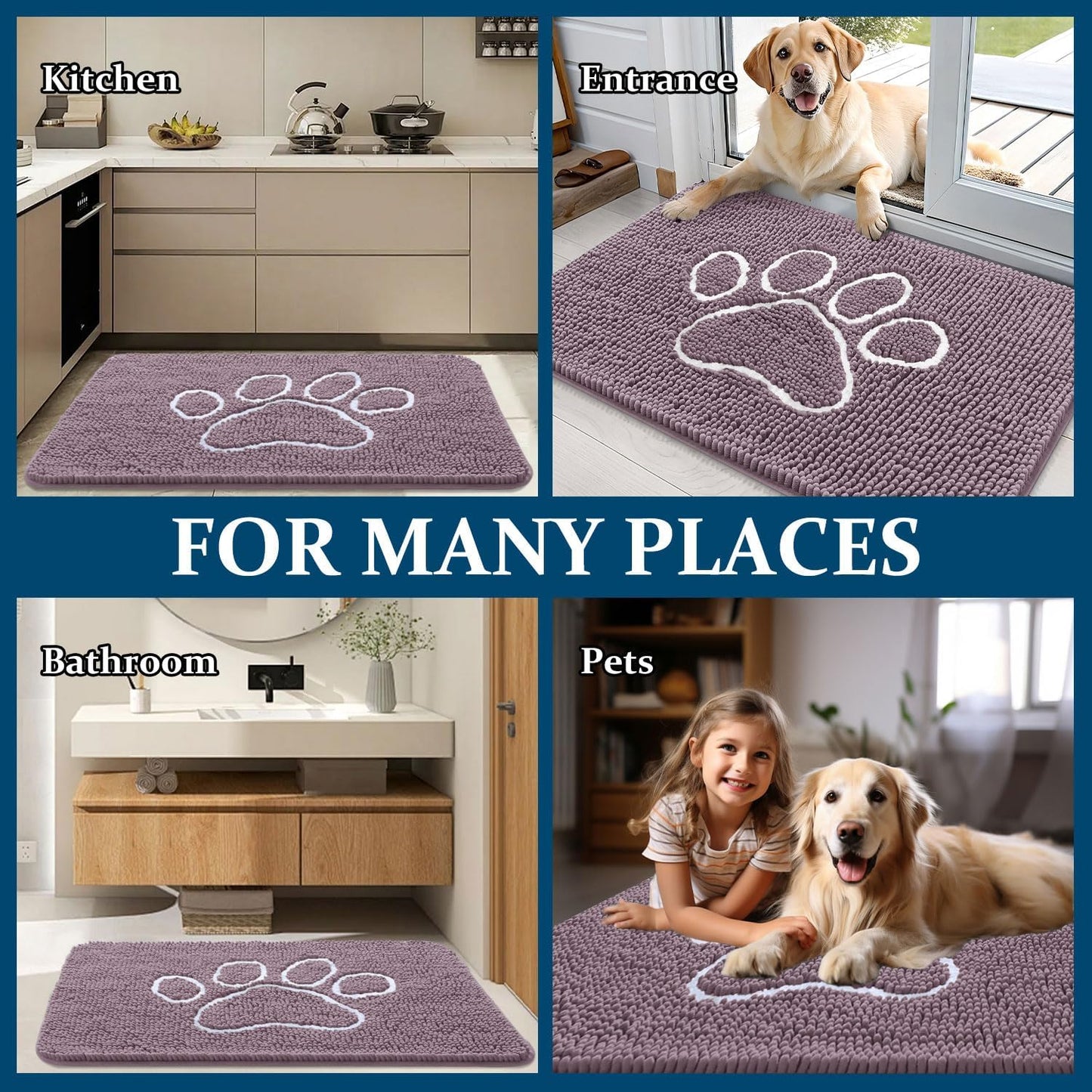 OLANLY Dog Door Mat - Absorbent Non-Slip Mud Mat for Muddy Paws | 30x20, Deep Plum Color