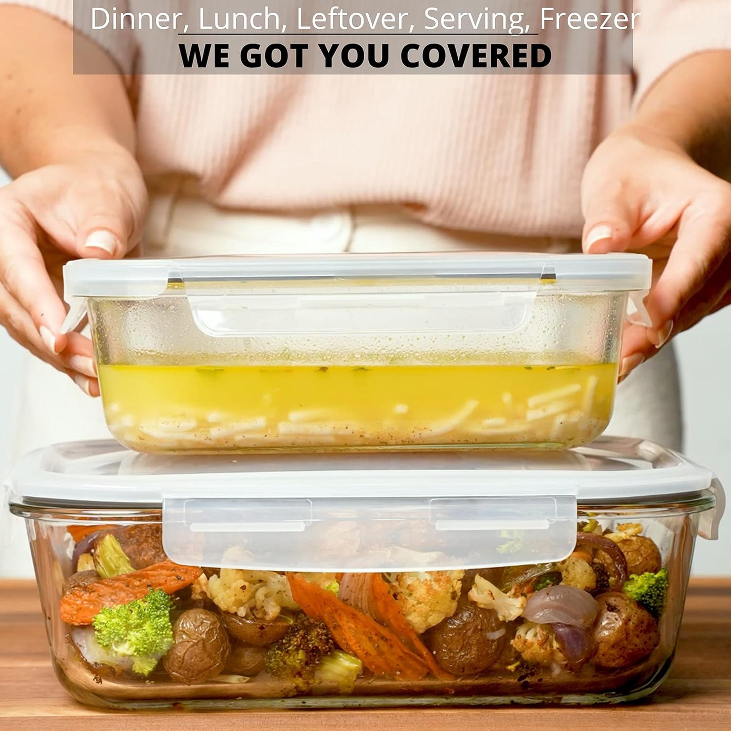 Razab Airtight Large Glass Food Storage Containers - BPA Free, Leak Proof, 4 Pc Set (2700ML & 1520ML)