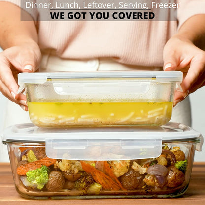 Razab Airtight Large Glass Food Storage Containers - BPA Free, Leak Proof, 4 Pc Set (2700ML & 1520ML)