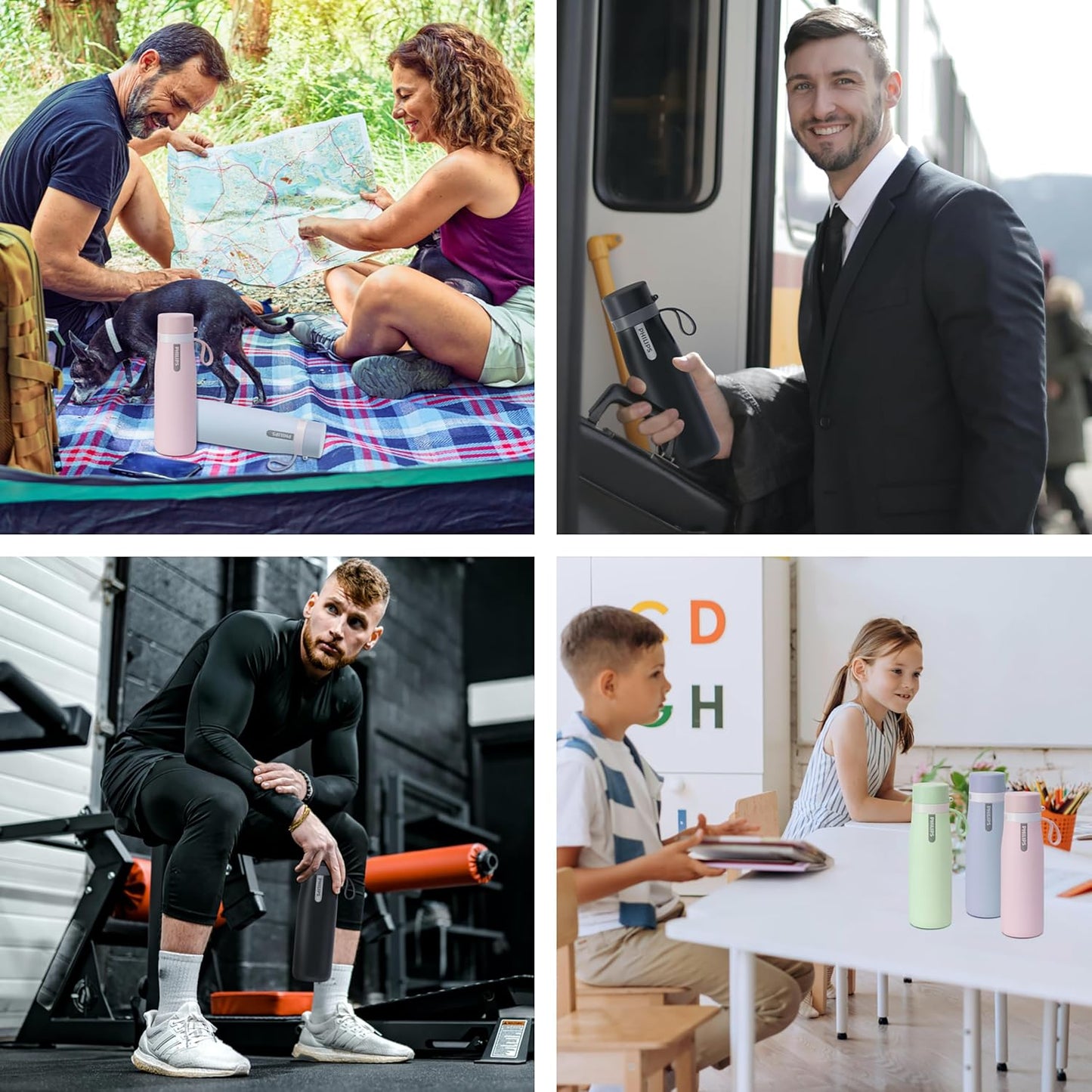 PHILIPS Water Bottle - Stainless Steel Filtered Design | Keeps Drinks Cold for 24 Hours, 1 Filter for 40 Gal