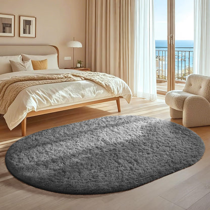 Ophanie 4x6 Oval Grey Rugs for Bedroom Living Room, Fluffy Fuzzy Furry Carpet, Plush Soft Shaggy Bedside Indoor Floor Area Rug for Kids Girls Boys Baby Teen Dorm Nursery Home Decor Aesthetic