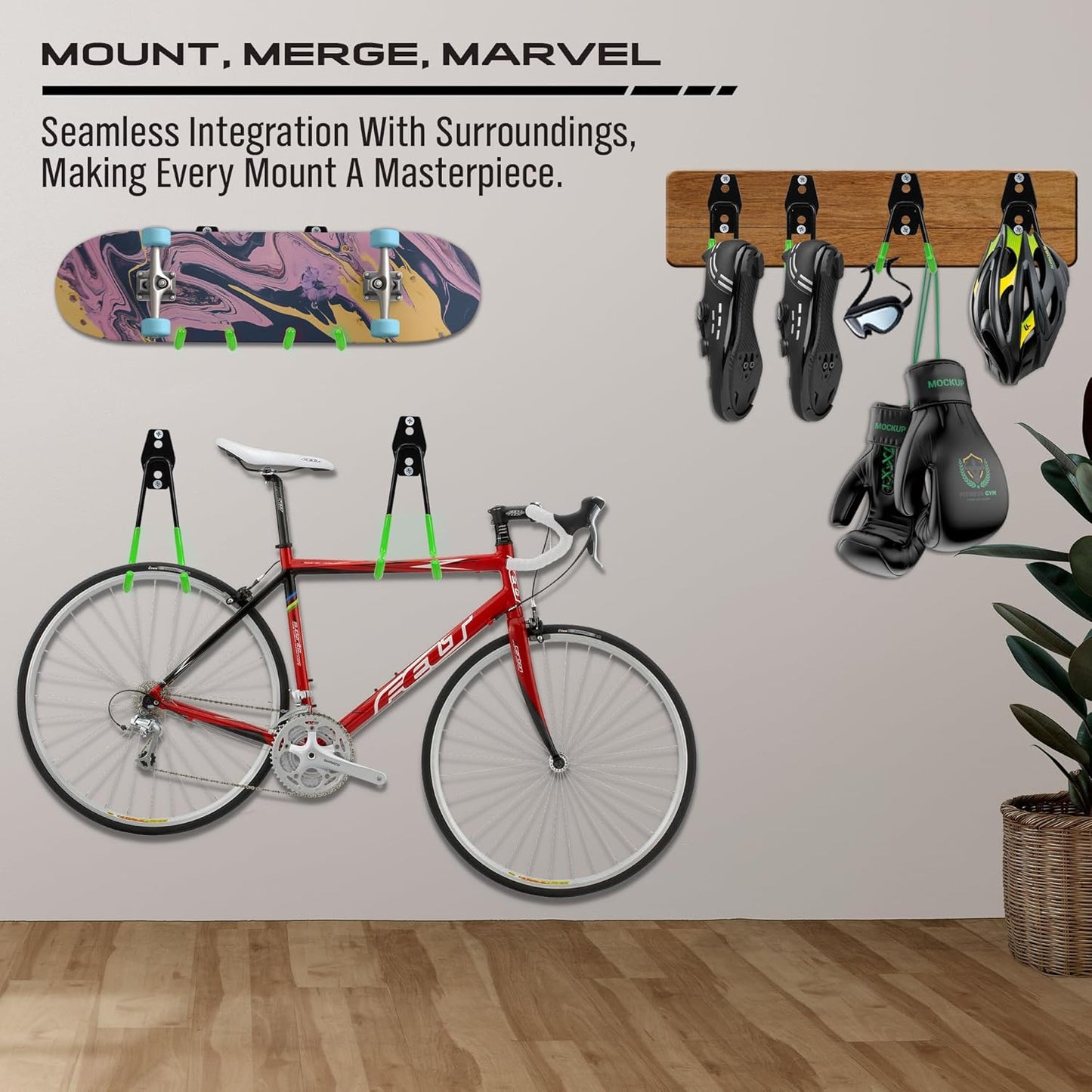 Regine Switzerland Garage Tool Storage Wall Hook Set - 15PCS Heavy-Duty Organizer for Garden Tools, Ladders & Bikes | Green