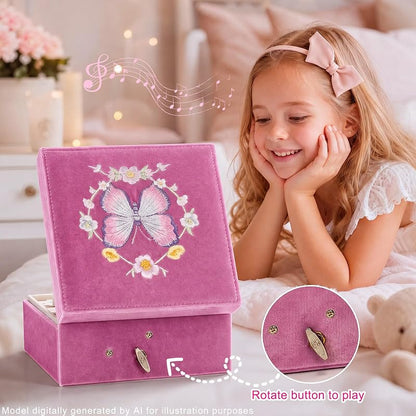 PinkSheep Pink Butterfly Musical Jewelry Box for Girls – Rings & Accessories Storage