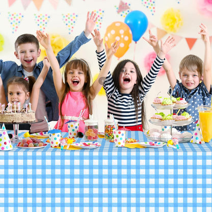 Skiennix Light Blue Gingham Tablecloths - Disposable Plastic Checkered Covers for Parties | 54 x 108 Inch
