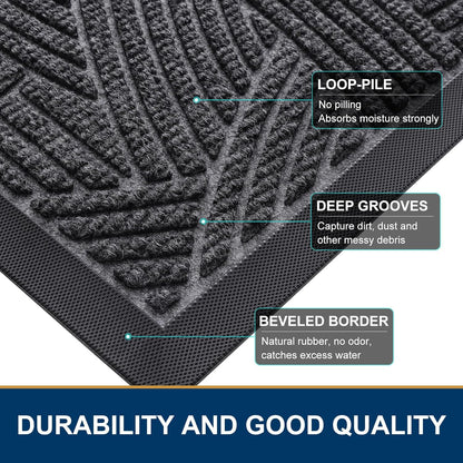 Smiry Heavy-Duty Natural Rubber Front Door Mat - Traps Dirt & Moisture | Easy Clean 29.5x17, Grey
