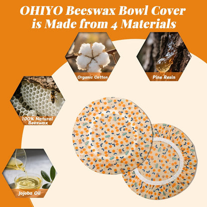 OHIYO Reusable Beeswax Bowl Covers - 2 Large Elastic Cotton Cloth Caps for Bread Proofing | 12 Inch