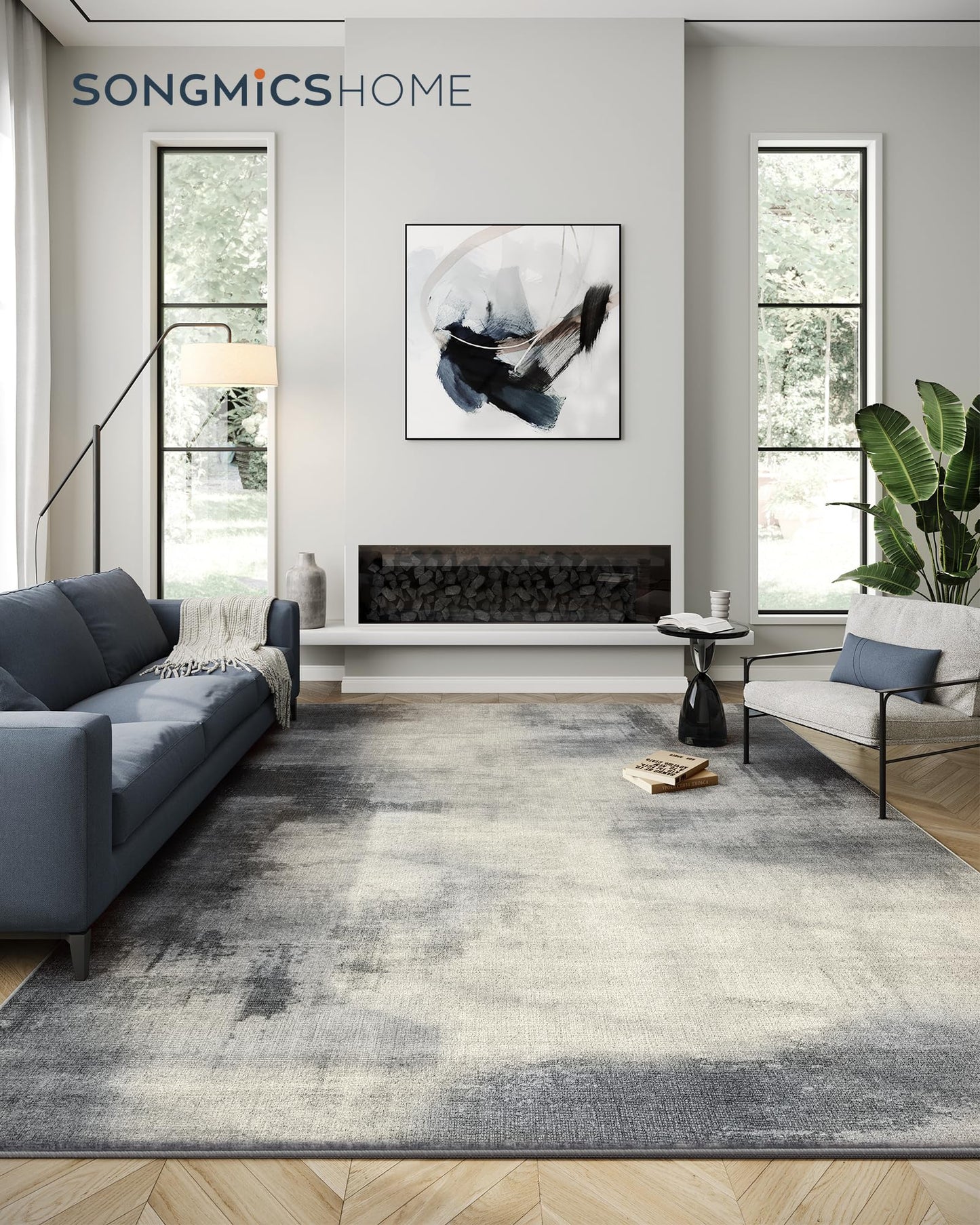 SONGMICS HOME Area Rug, 8x10 ft Rug for Living Room, Non-Slip Carpet, Modern Abstract Style, Home Decor, for Bedroom, Kitchen, Entryway, Dining Room, Machine Washable, Dove Gray UTAR074G01