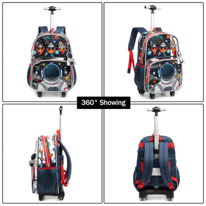 MOHCO Clear Rolling Backpack Kids Wheeled School Bookbag for Boys and Girls (Astronaut)