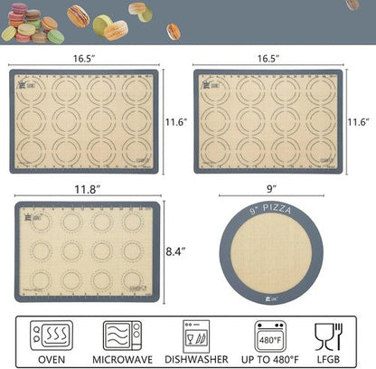 GUANCI Silicone Baking Mat Set of 4 - Non-Stick Reusable Bakeware for Pizza, Macarons, Cookies | Grey