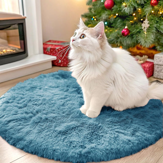 OLANLY Slate Blue Round Rugs for Bedroom - Machine Washable, 2 ft Circle Area Rugs for Living Room, Soft and Fluffy Shaggy Carpet for Teen Girl and Boys, Nursery Rooms, Dorms, Home Decor Aesthetic